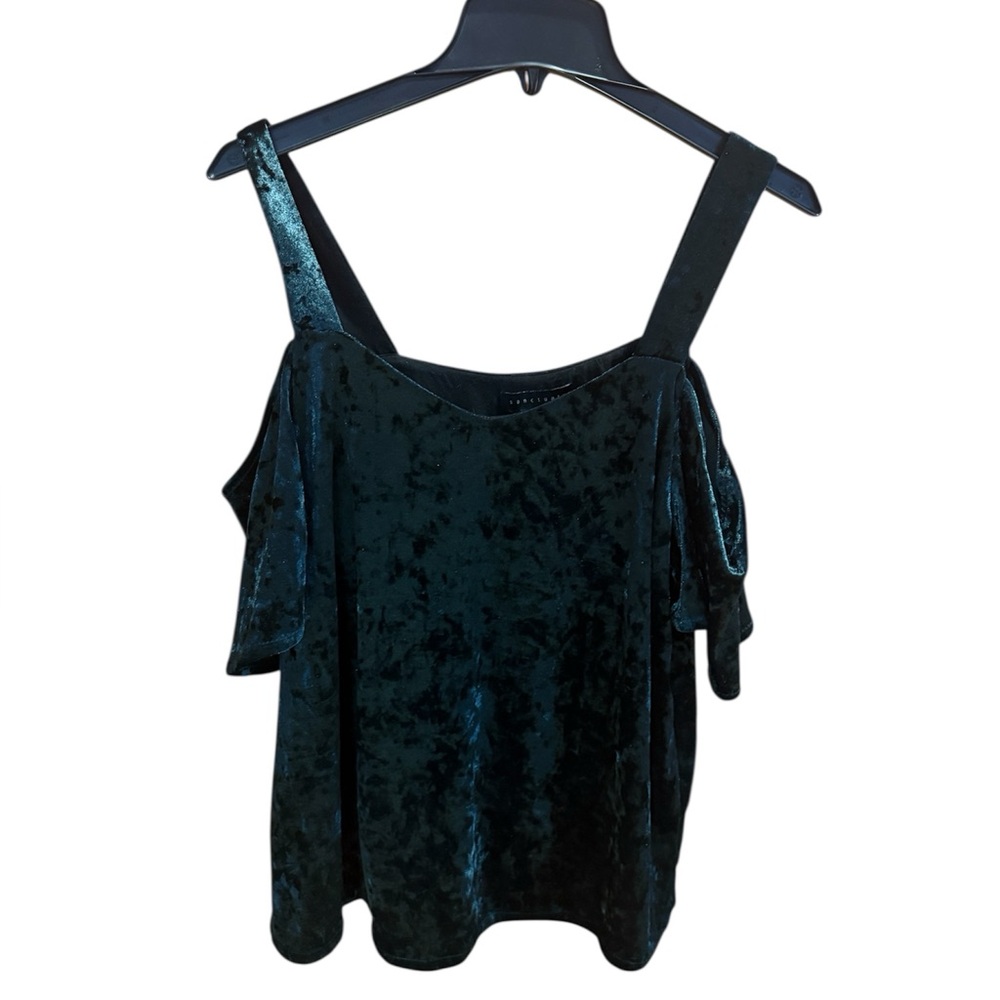 Anthropologie SANCTUARY Green Short Sleeve Velvet Cold Shoulder Top Size Small